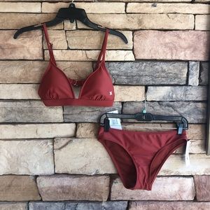 Hurley amber orange triangle Bikini Swimsuit NWT Medium Top/Small Bottom